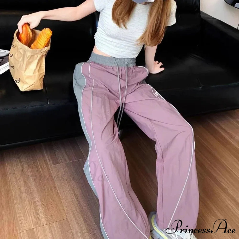 Retro Patchwork Stretchy Waist Trousers pants-241228