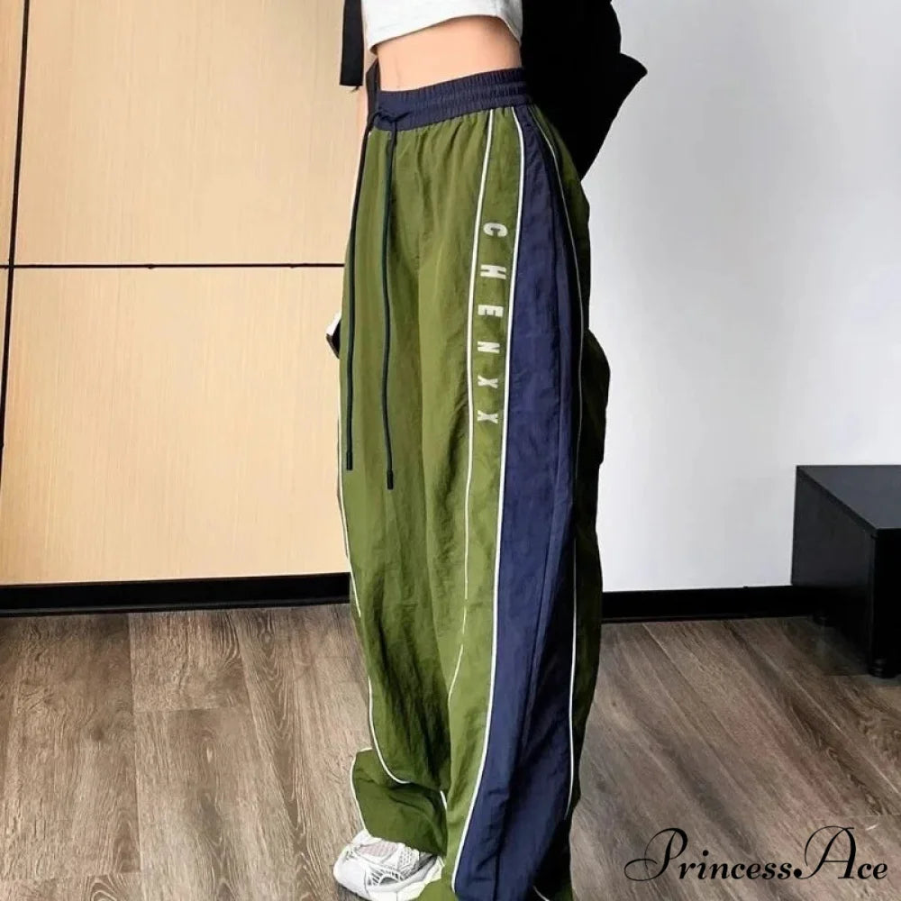 Retro Patchwork Stretchy Waist Trousers pants-241228
