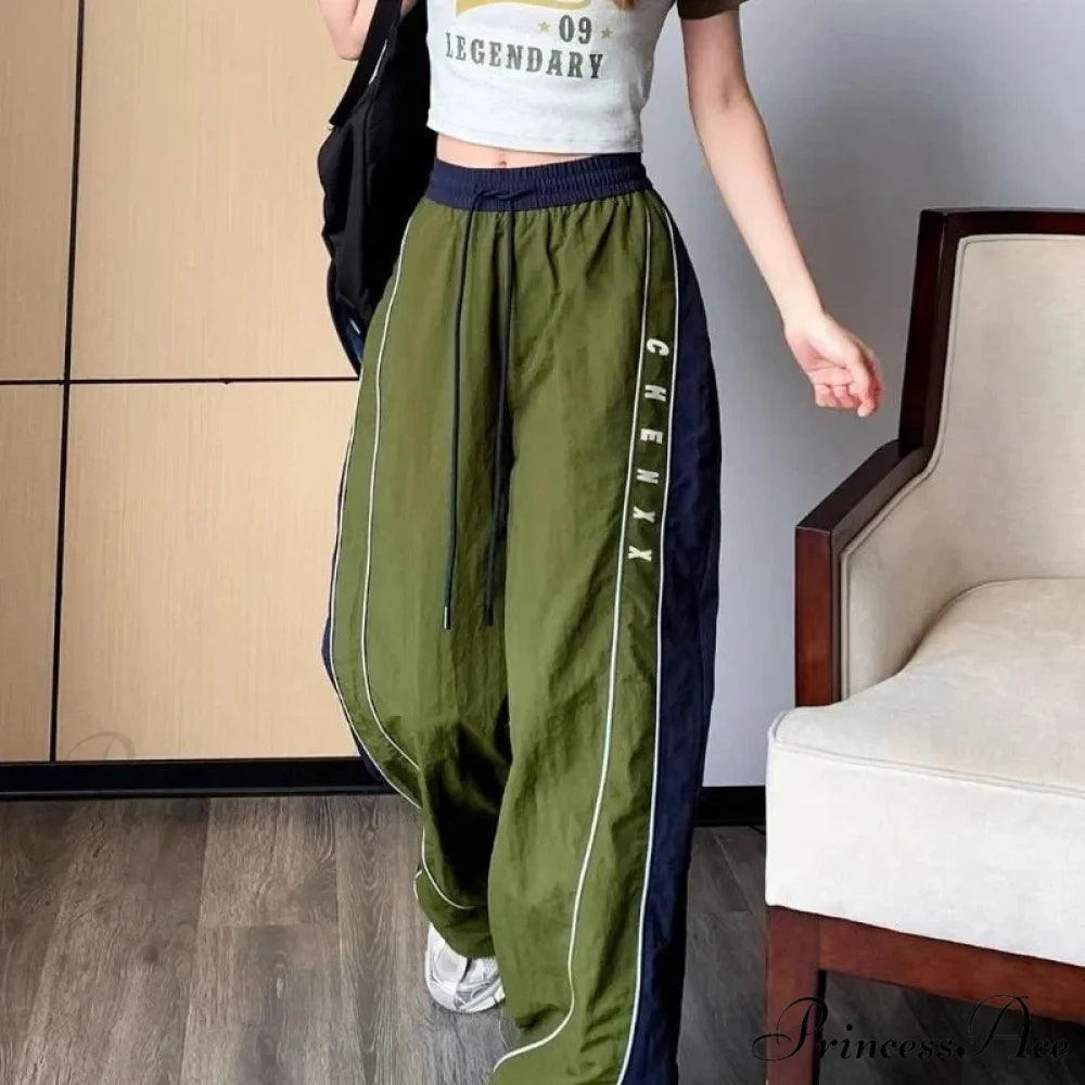 Retro Patchwork Stretchy Waist Trousers pants-241228