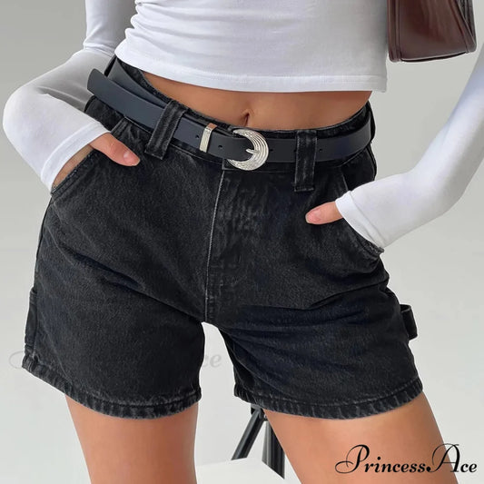 Retro Pocket Straight Denim Short Black / S short-250223