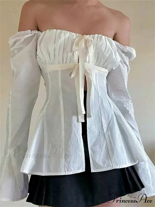 Retro Puff Sleeve Bind Square Neck Blouse blouse-250126