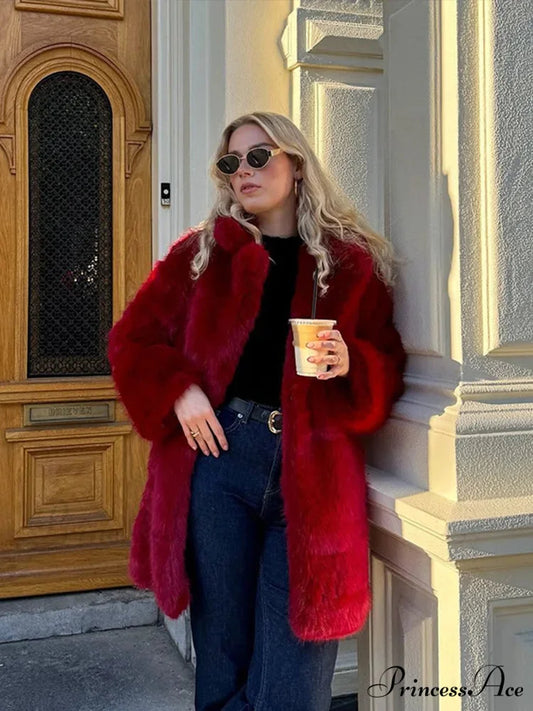 Retro Red Faux Fur Coat Red / S