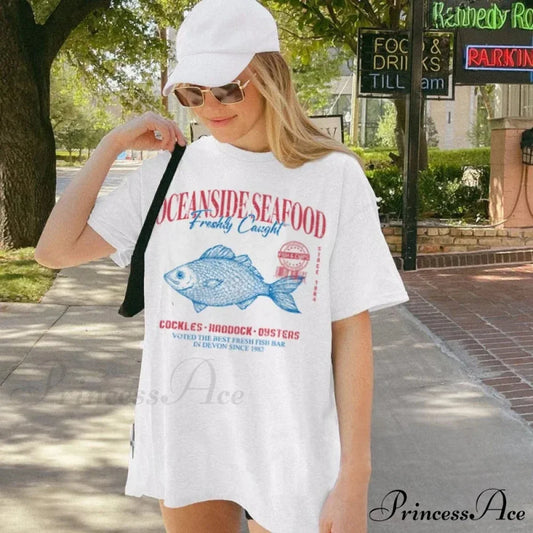 Retro Seafood Grunge Aesthetic T-shirt WHITE / S t-shirt-250223