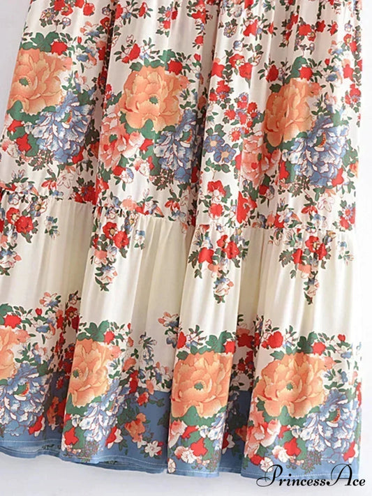 Retro Seaside Floral Free-Spirited High Waist Boho Maxi Skirt Woman skirt-250126