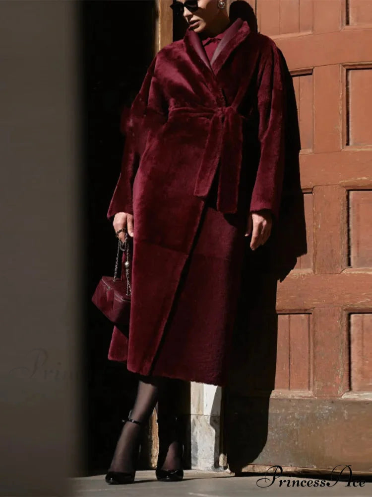 Reversible Burgundy Faux Fur Coat