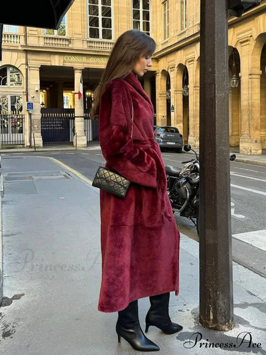 Reversible Burgundy Faux Fur Coat