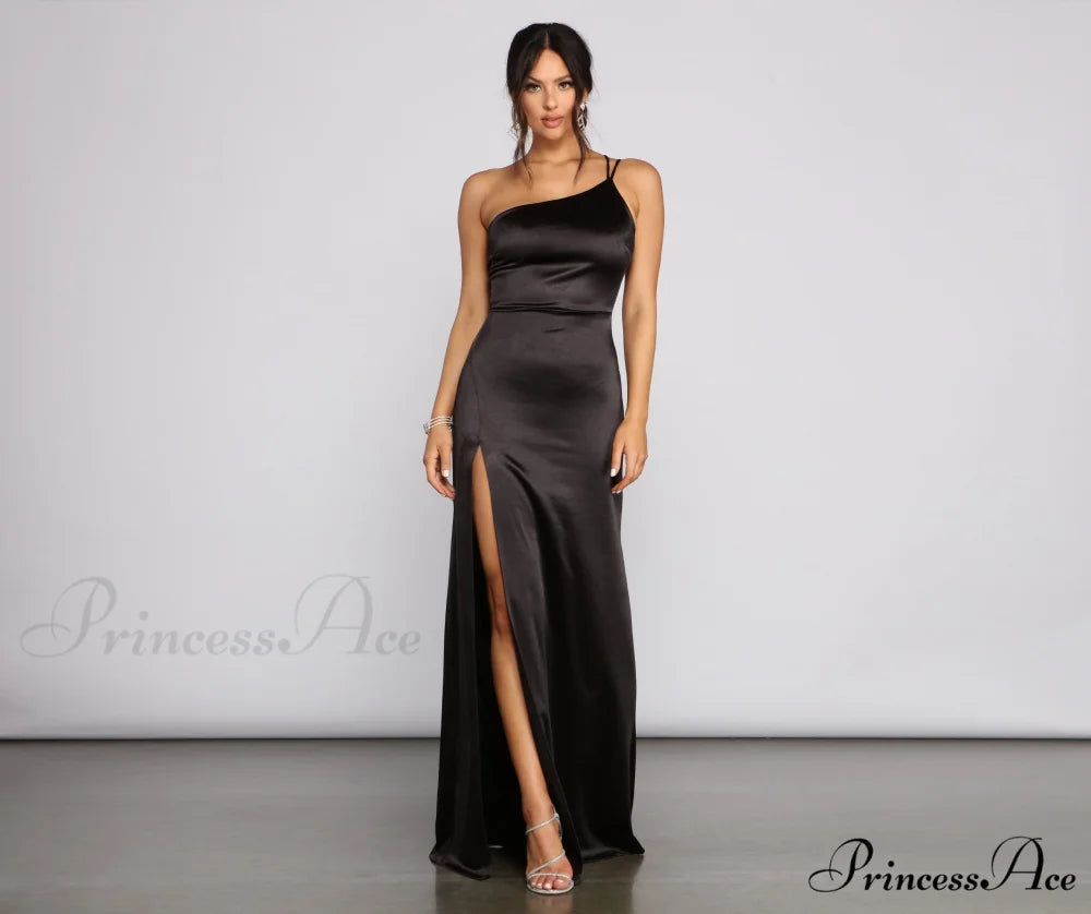 Rhiannon Elegant Satin Dress BLACK / S