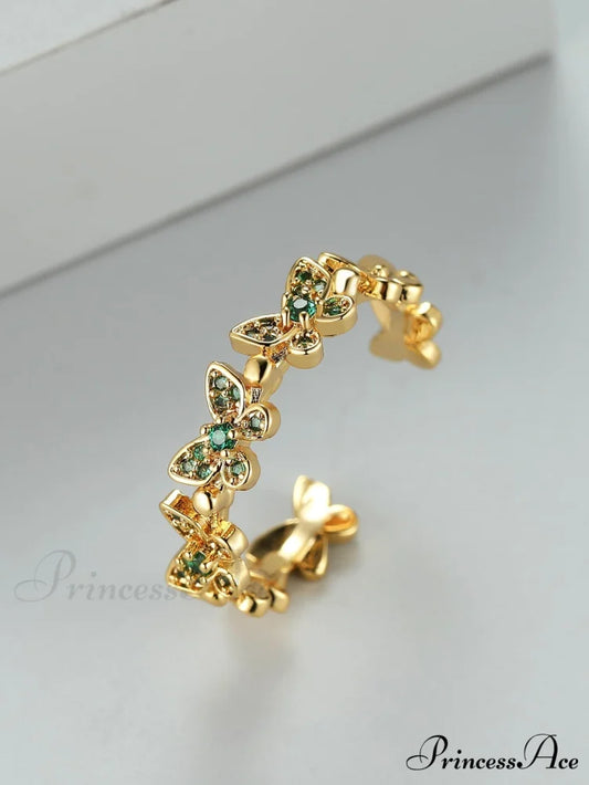 Rhinestone Butterfly Decor Cuff Ring Green / one-size