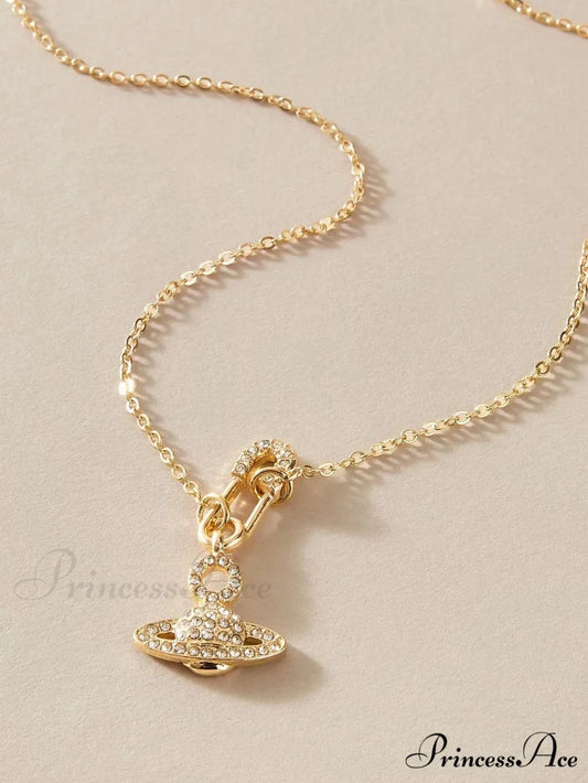 Rhinestone Decor Planet Charm Necklace