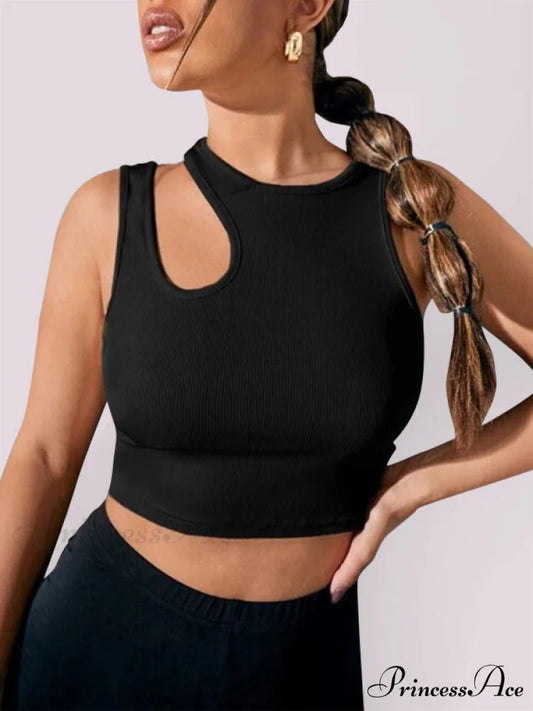 Ribbed Out for Solid Color Cut Top Tank Women Black / S