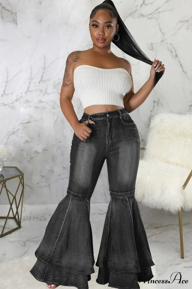 Rise Flares Tiered High Jeans Black / S