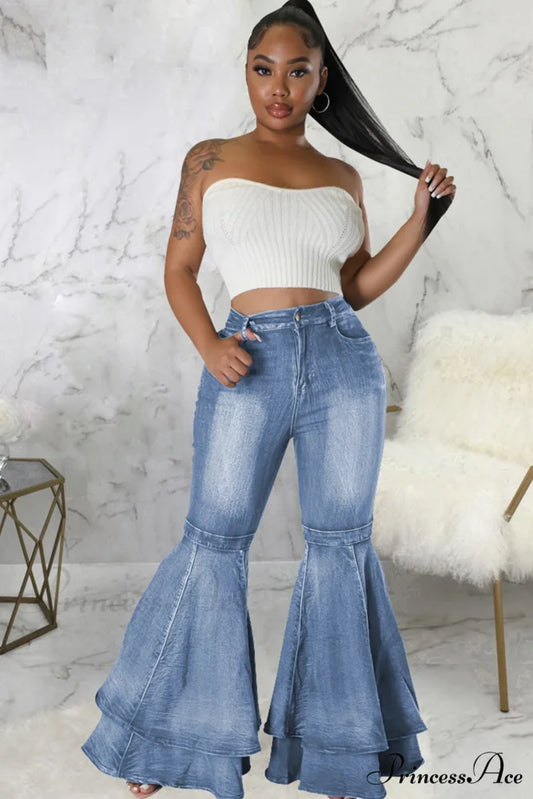 Rise Flares Tiered High Jeans Light Blue / S