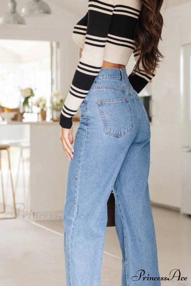 Rise High Wide-leg Jeans Blue / 2XL