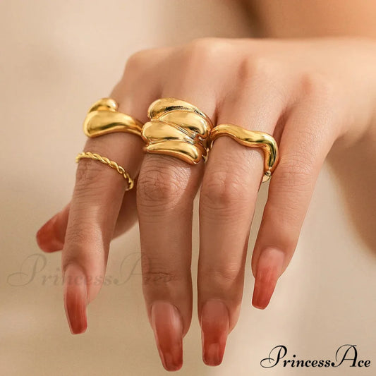 Rock Gold Polished Hammered Chunky Ring