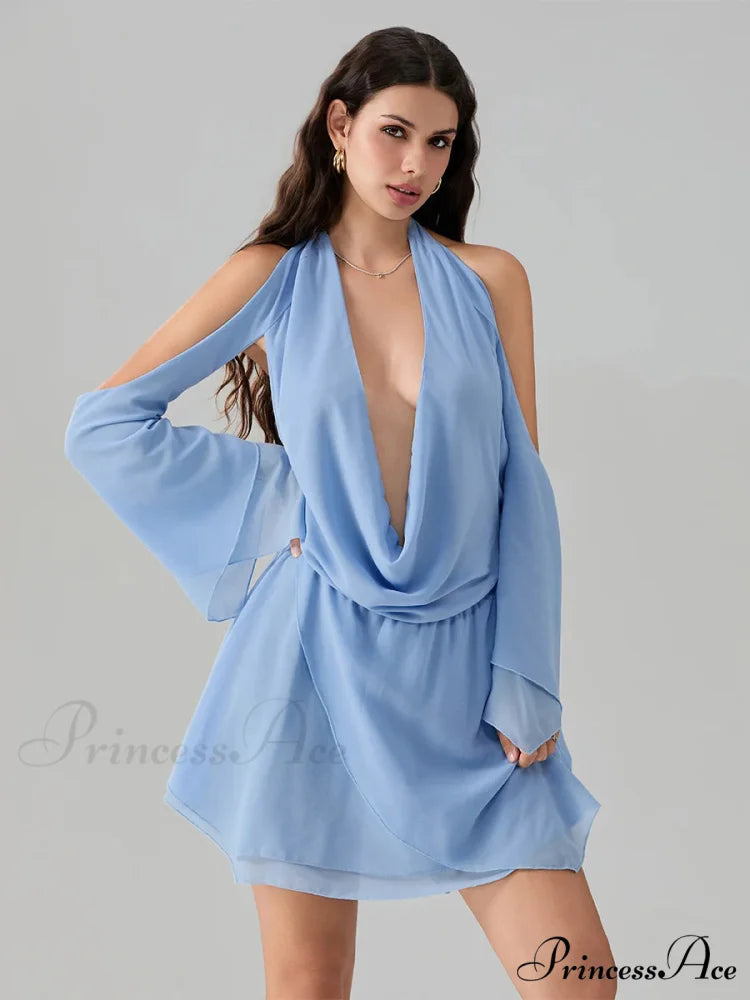 Rope Fasten-Up Draped Neck Short Dress minidress-250223