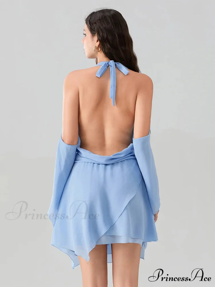 Rope Fasten-Up Draped Neck Short Dress minidress-250223
