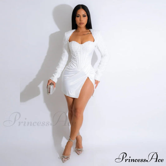 Rory Formal Stylish Sequin Mini Dress WHITE / S