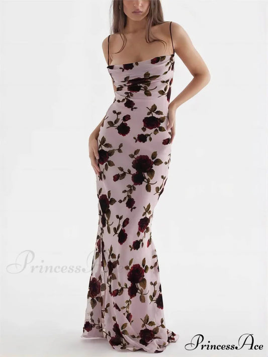 Rose Backless Stylish Maxi Dress