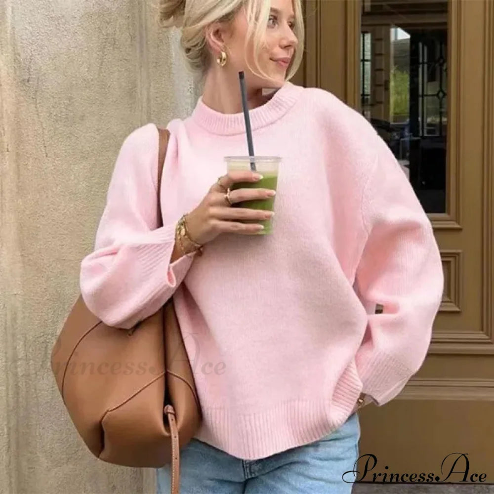 Rose O-neck Baggy Informal Pullover Jumper swraters-241228