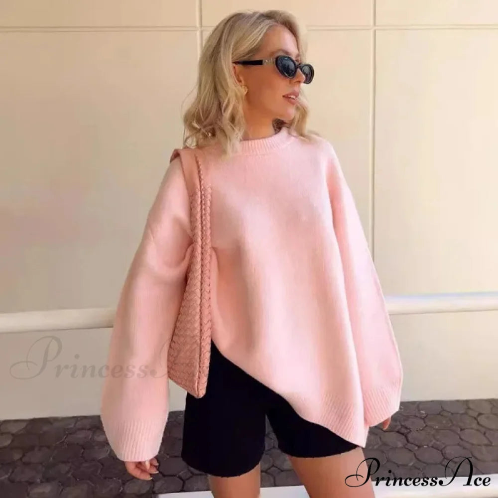 Rose O-neck Baggy Informal Pullover Jumper swraters-241228