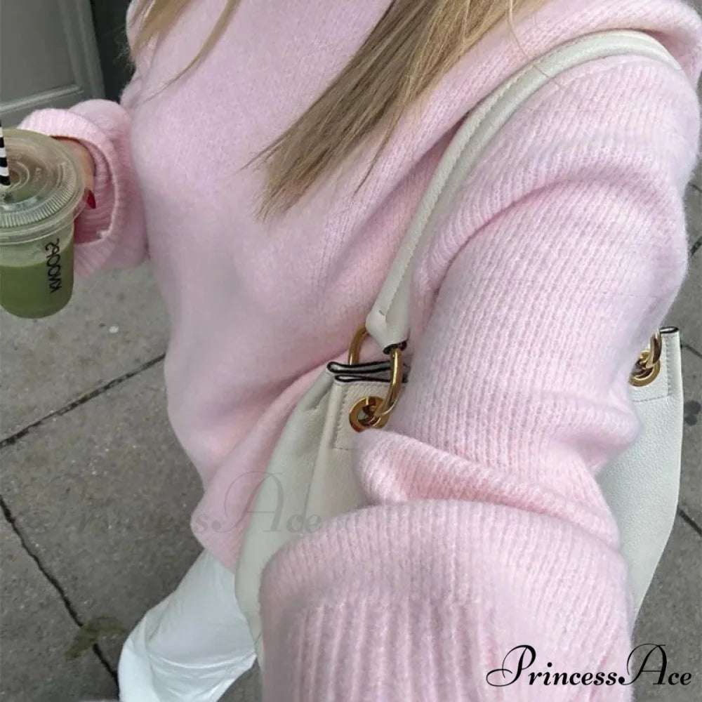 Rose O-neck Baggy Informal Pullover Jumper swraters-241228