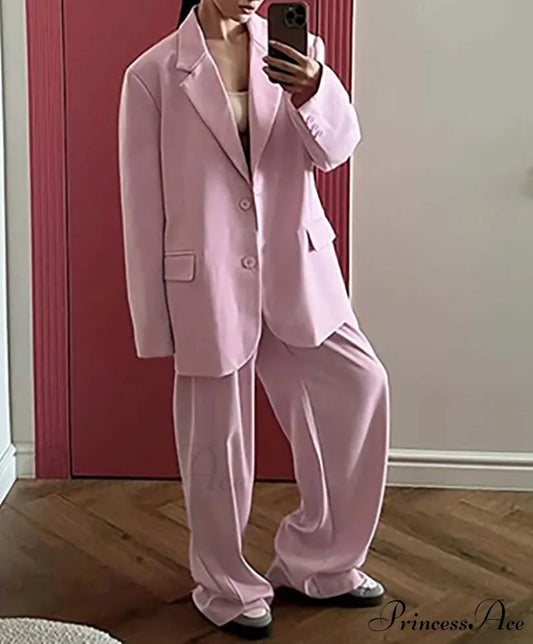 Rose Pockets Jacket Straight Pants Office Two Piece Set officetwopieceset-250223