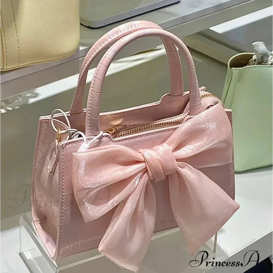 Rose Ribbon Petite Square Crossbody Purse Pink handbag-250126