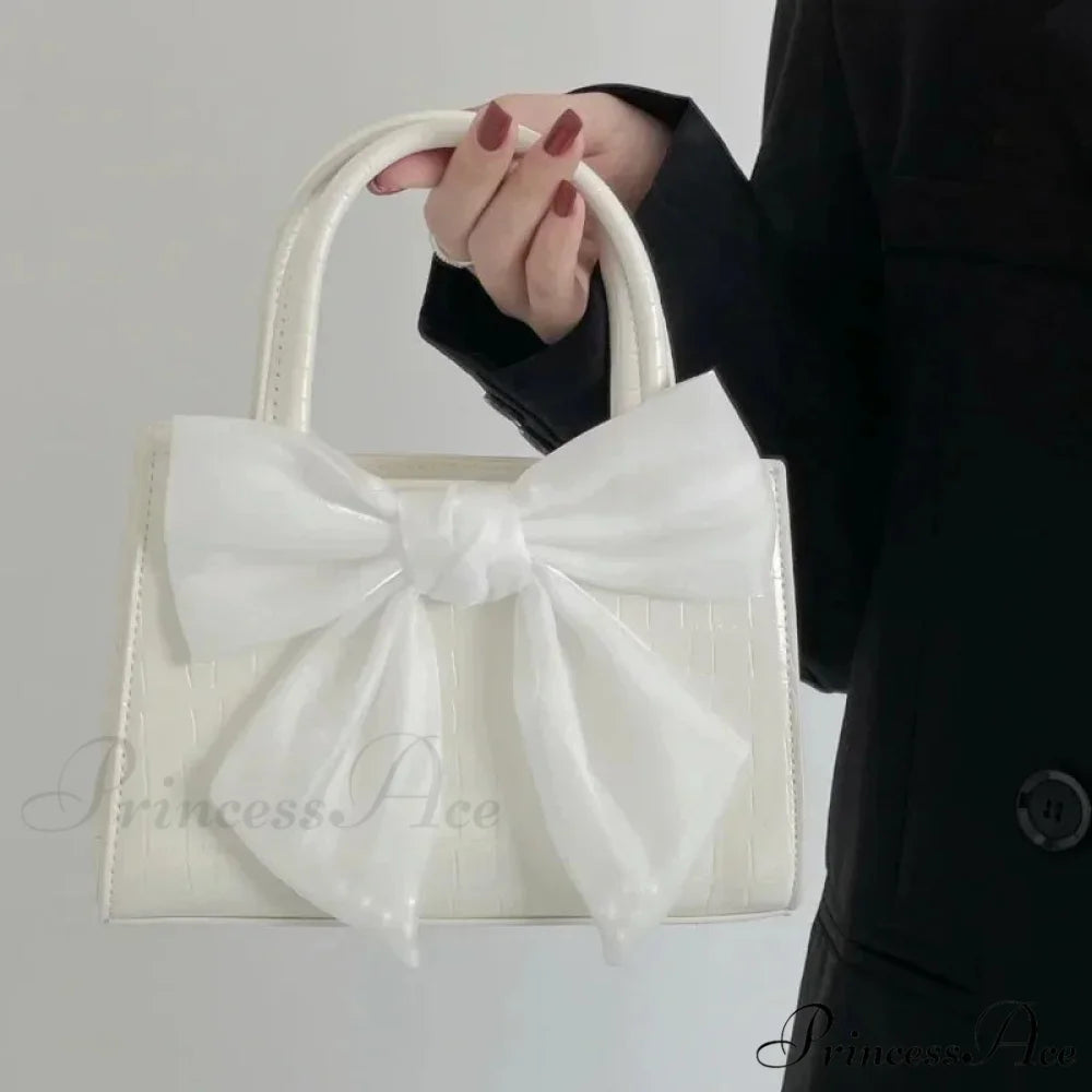 Rose Ribbon Petite Square Crossbody Purse White handbag-250126