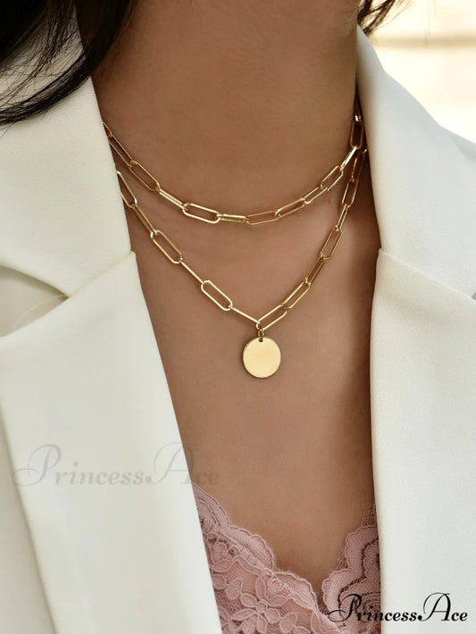 Round Charm Layered Necklace Yellow Gold / one-size