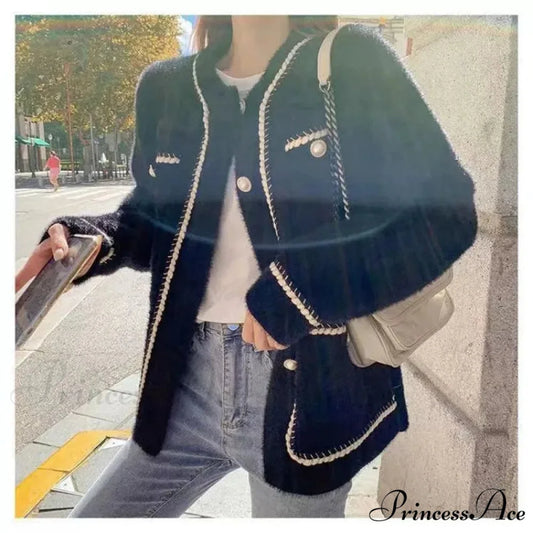 Round-Neck Monochrome Workplace Knit Cardigan Black / M cardigans-241228