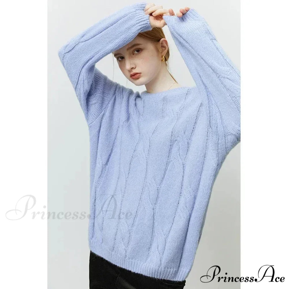Round Neck Twisted Mohair Casual Solid Full Sleeve Christmas Sweater Lavender / XS