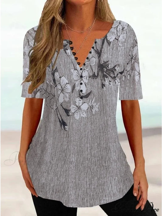 Round Yellow Button Brief Tee Arm Women’s Weekend shirt Basic Neck Festive Regular Design Tunic Flowered Pink White T