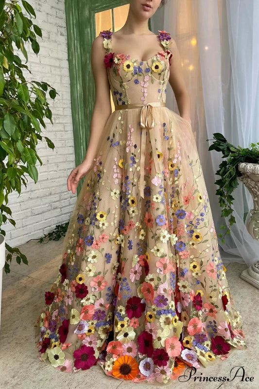 Royal Bloom Graceful Embroidered Maxi Dress Champagne / 2