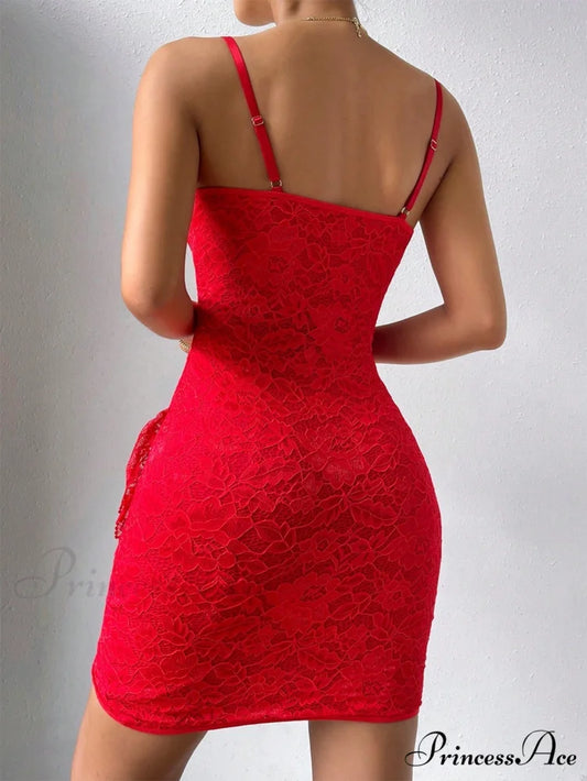 Ruffle Hem Lace Cami Bodycon Dress