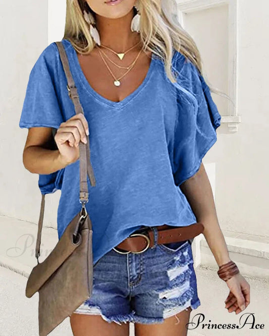 Ruffle Solid T-shirt in Arm Color Blue / S