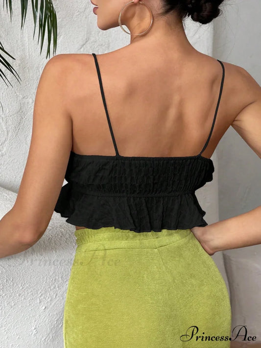 Ruffle Trim Crop Cami Top