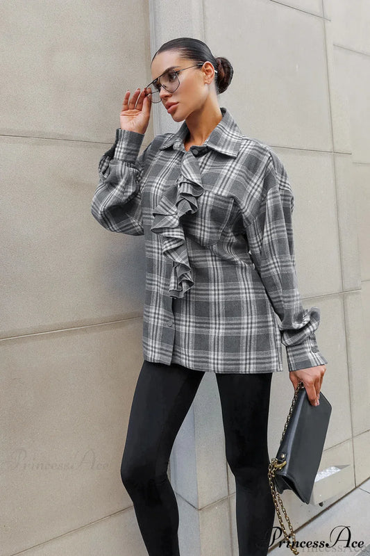 Ruffled Collared Loose Blouse