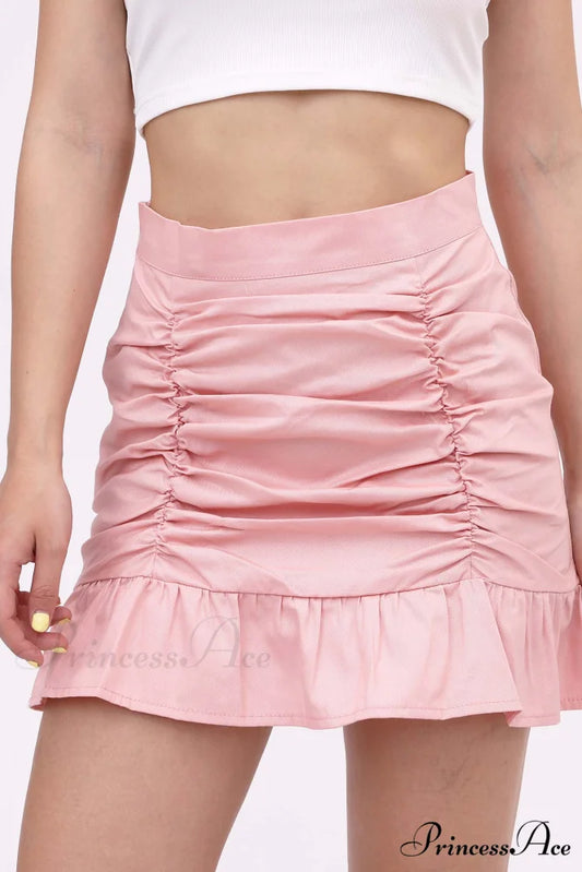 Ruffled Folded Skirt Pink / S