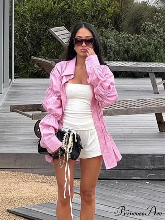 Ruffled Shirt with Folded Collar blouse-250223