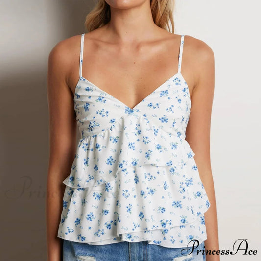 Ruffled Thin Strap Midriff Top Blue / S croptop-250223