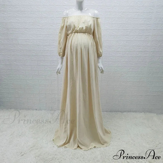 Rust Slash Neck Bohemian Pregnancy Boho Dress Beige / M