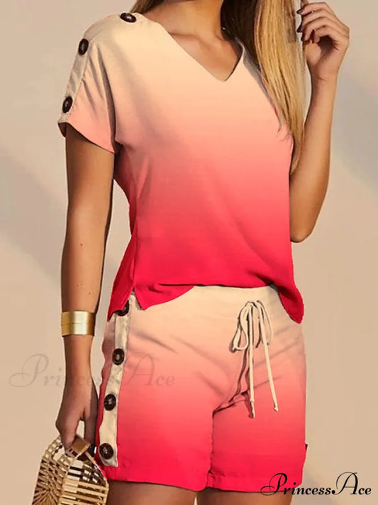 S Tee T Flowered White Shorts Sets Streetwear M Black Women’s XL V Casual Neck Drawstring Design Baggy shirt L Daily
