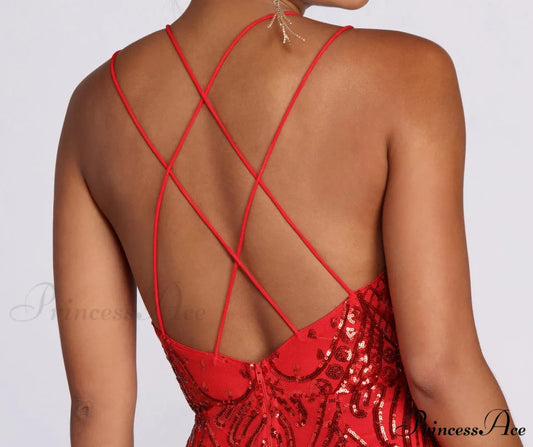 Salma Formal Sequin Charming Scroll Print Dress