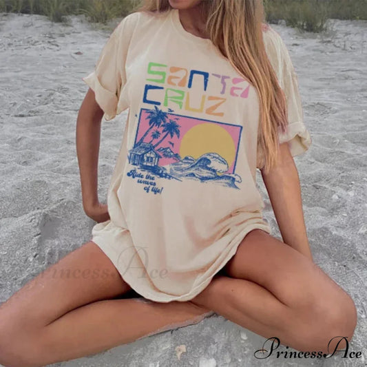 Santa Cruz Coastal Beach Surf Tee Khaki / S t-shirt-250223