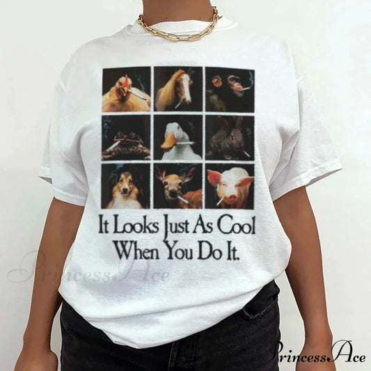 Sarcastic Meme T-shirt featuring Smoking Animal WHITE / S t-shirt-250223