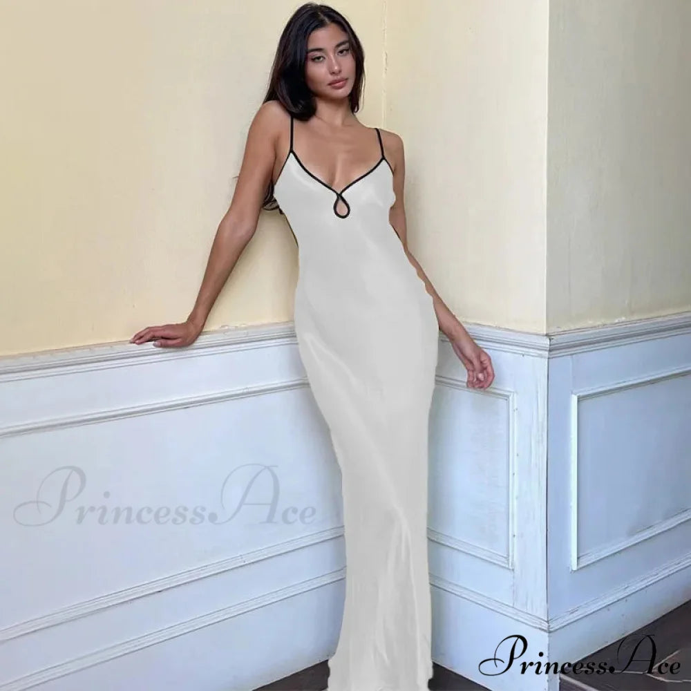 Satin Backless Club Party Vestido Maxi Dress WHITE / S