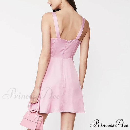 Satin Backless V Neck Chest Wrapping Mini Dress