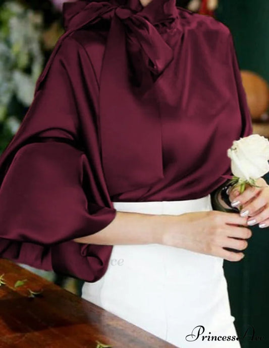 Satin Blouse for Women Wine Red / S