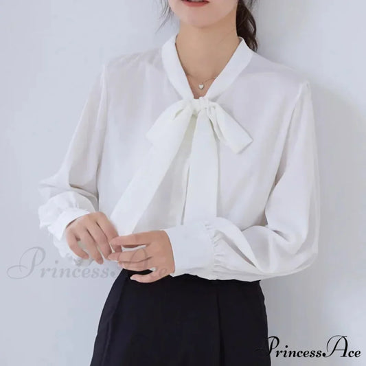 Satin Champagne Ribbon Long Sleeve Professional Woman Blouse blouse-250126