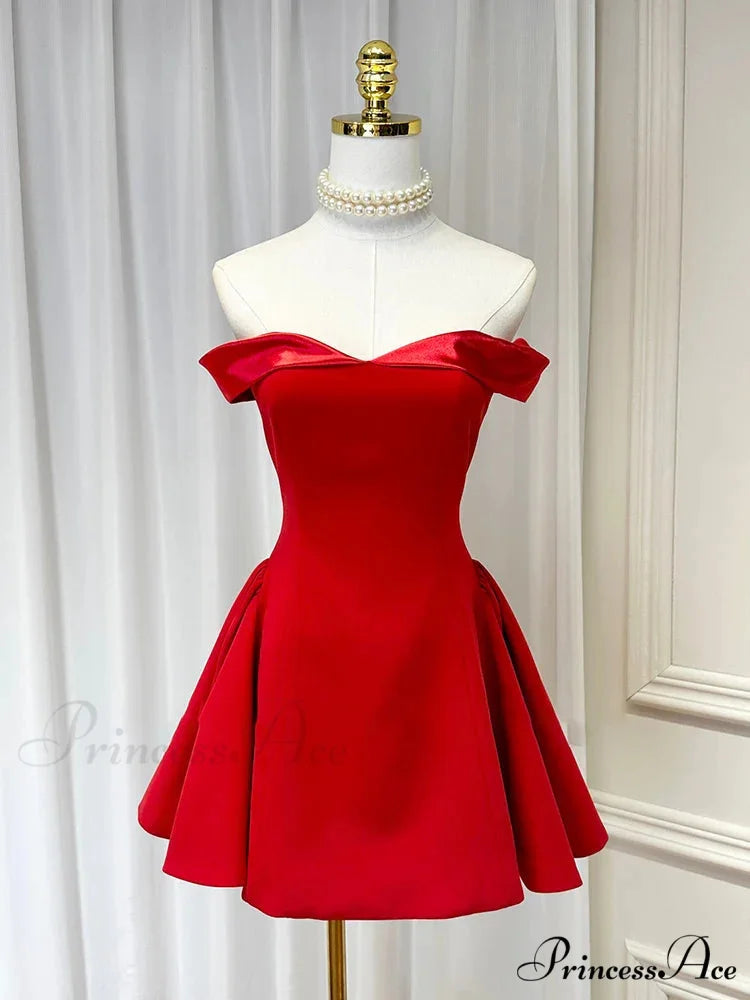 Satin Contrast Stylish Off-shoulder Mini Dress red / S